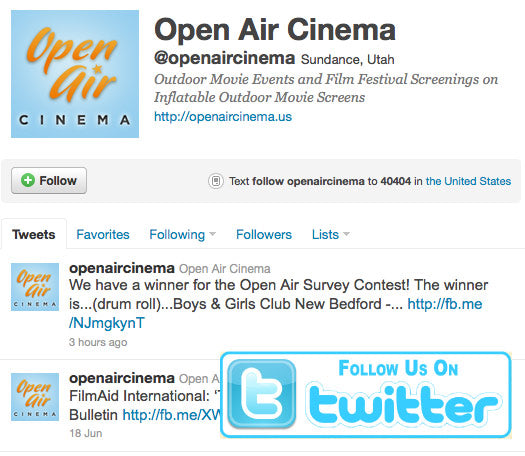 Follow Open Air Cinema on Twitter and Stay in The Know About Outdoor Movies